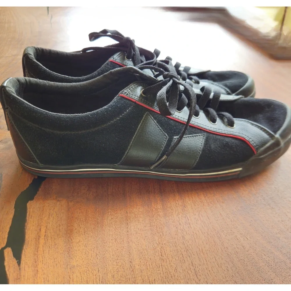 Macbeth Men's Eliot Black and Red Leather and Canvas Sneakers US 12 UK 11‎ EU 46